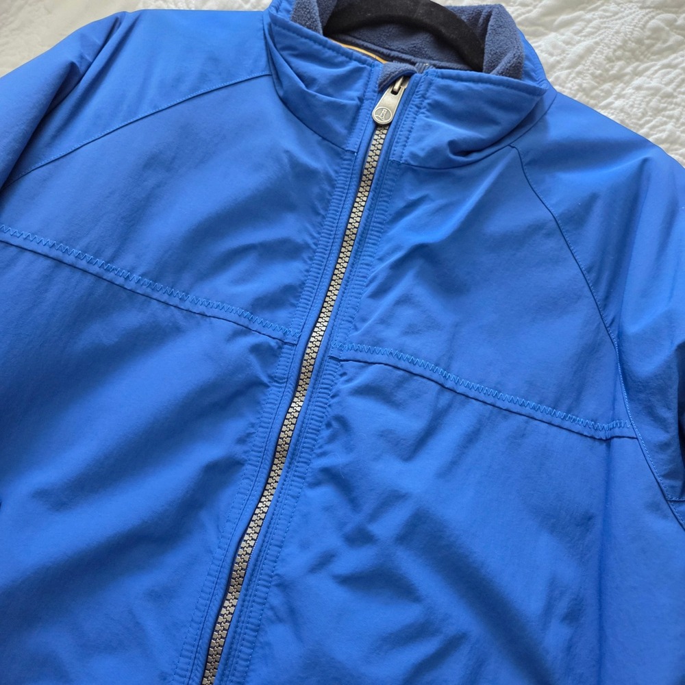 Lands End Squall Jacket Mens Large Blue Fleece Lined Full Zip Windbreaker Coat